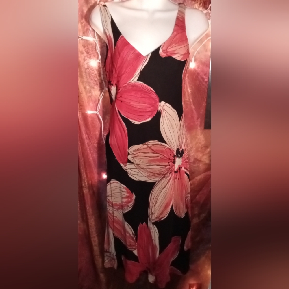 Floral Black and Pink Midi Dress